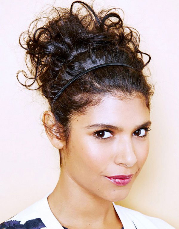 Curly updo with a headband