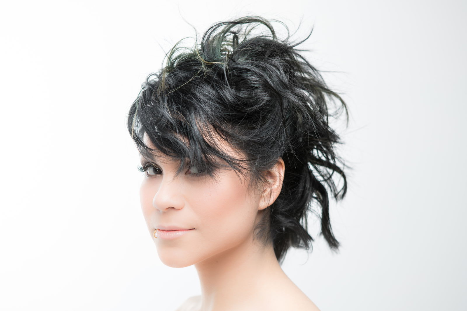 Tousled updo with a bob