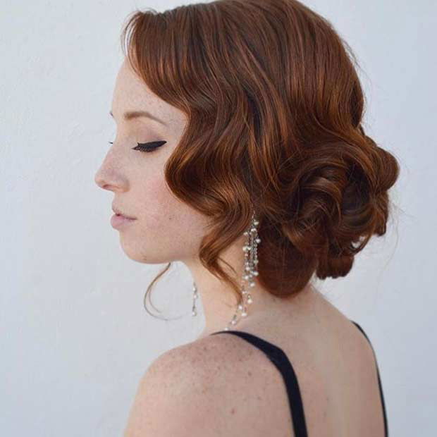 Prom hairstyle - vintage side swept waves